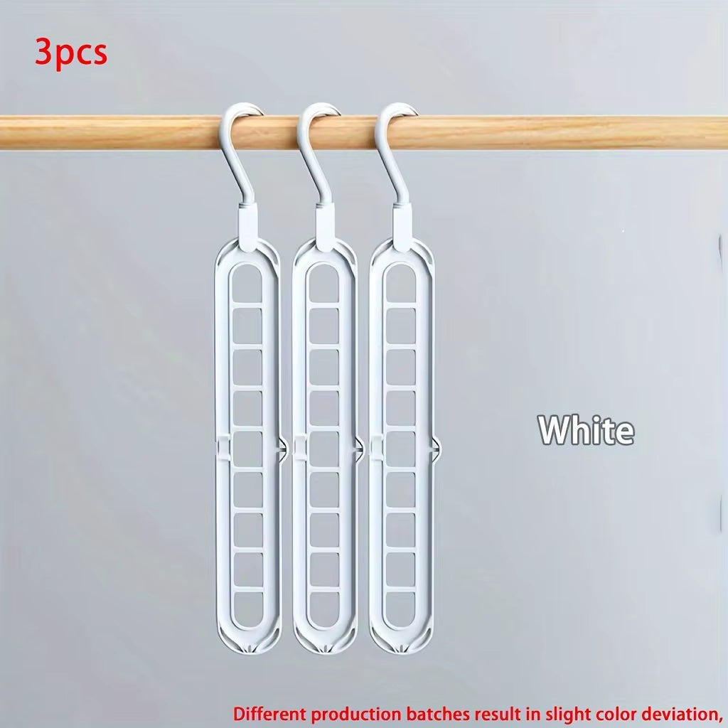 3Pcs, Plastic 9-Hole Foldable Hangers, Heavy Duty Space Saving Clothes Organizer Hangers, for Room, Closet, Wardrobe, Home & Dor