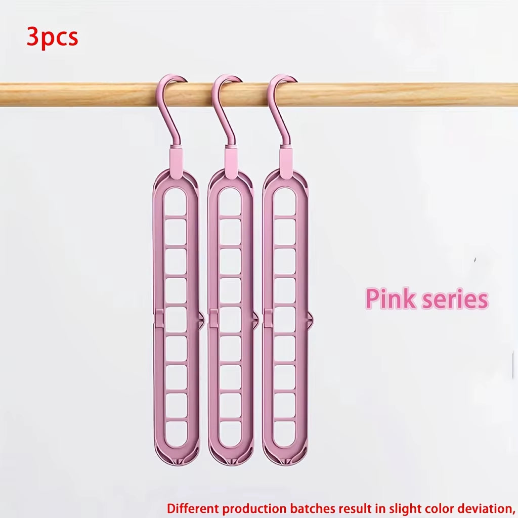 3Pcs, Plastic 9-Hole Foldable Hangers, Heavy Duty Space Saving Clothes Organizer Hangers, for Room, Closet, Wardrobe, Home & Dor